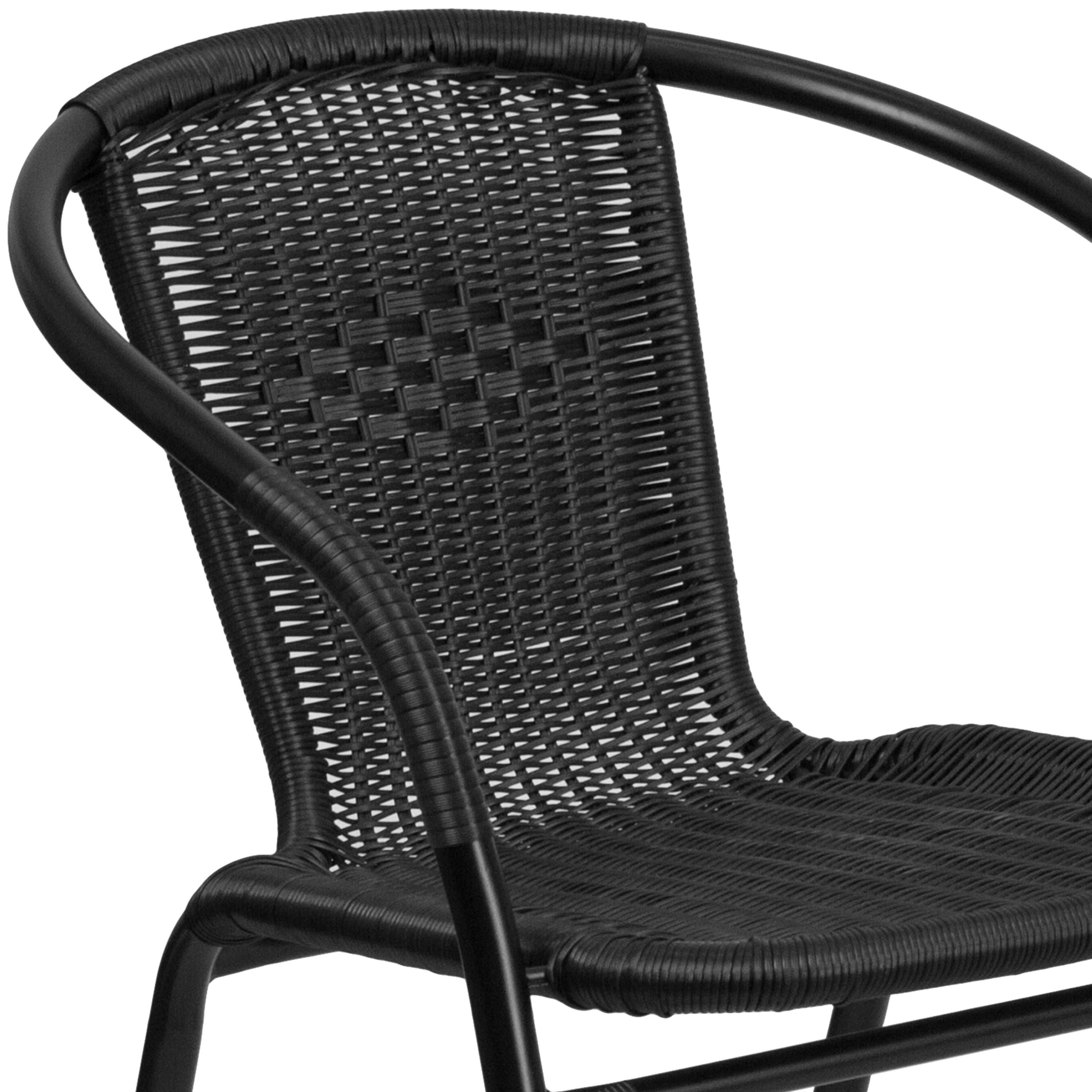 BizChair 2 Pack Black Rattan Indoor-Outdoor Restaurant Stack Chair