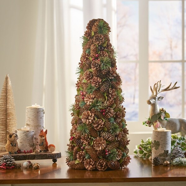 2.21 ft. Pinecone Tabletop Tree With Pinecones and Berries，Indoor Christmas Decor