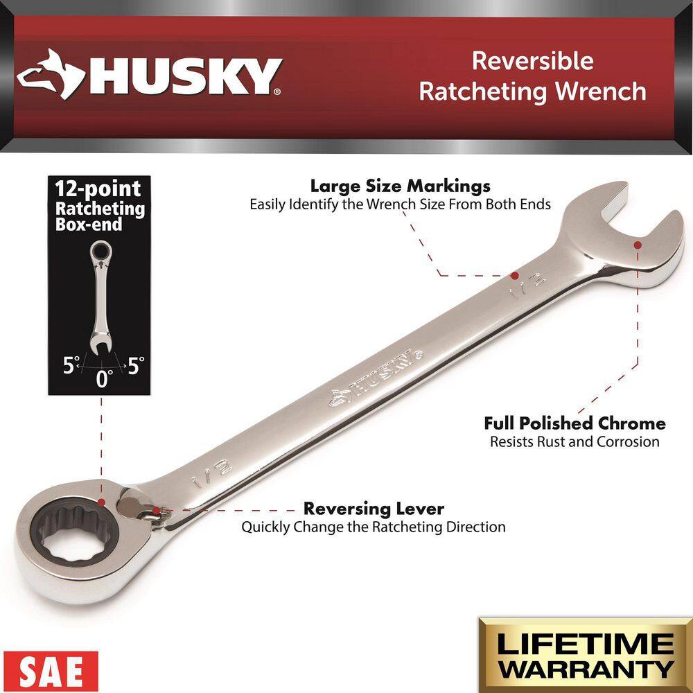 Husky Reversible Ratcheting SAE Combination Wrench Set (7-Piece) HRRW7PCSAE