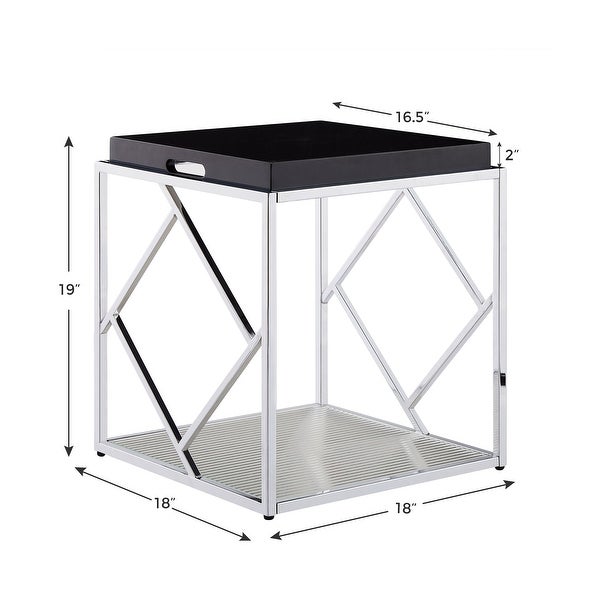 VANOMi 18'' Tray Top End Table Side Table With Stainless Steel Frame and Tempered Glass Panel - 18''x18''x19''