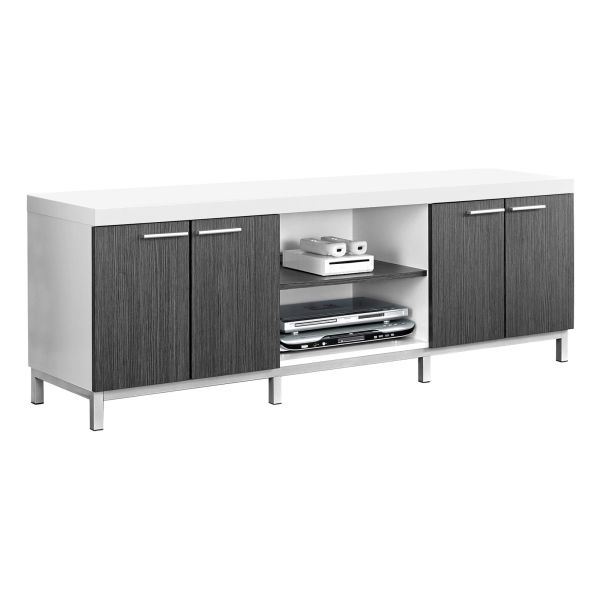 Tv Stand， 60 Inch， Console， Media Entertainment Center， Storage Cabinet， Living Room， Bedroom， White And Grey Laminate， Contemporary， Modern