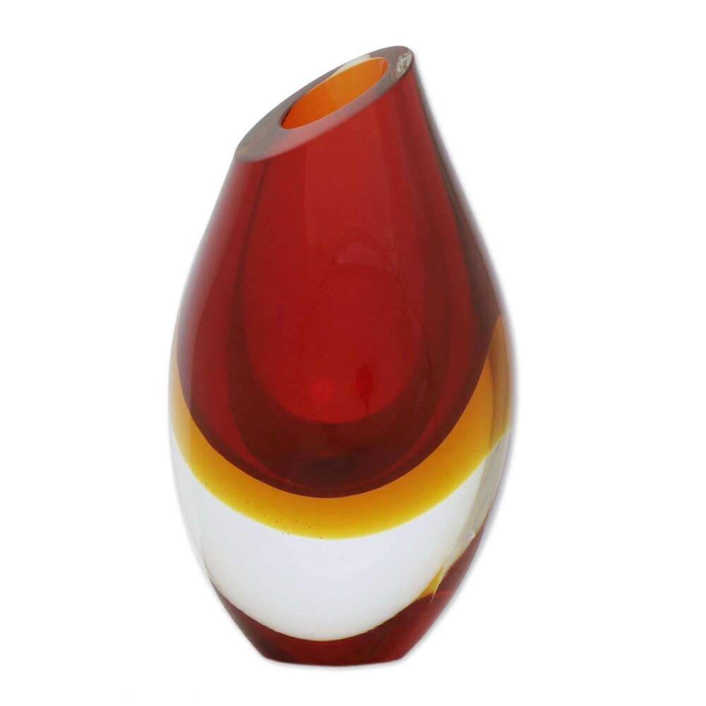 Novica Handmade Fiery Droplet Art Glass Decorative Vase