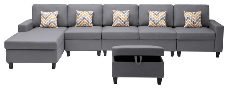 Nolan Linen 6 Piece Reversible Sectional Chaise Interchangeable Legs   Contemporary   Sectional Sofas   by Lilola Home  Houzz