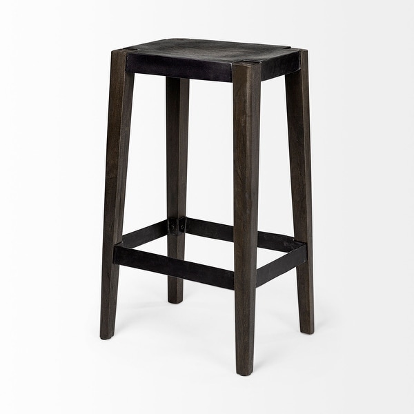 Nell Black Metal Seat and Foot Rest w/Solid Wood Legs Bar Stool - 16.0L x 12.0W x 30.0H