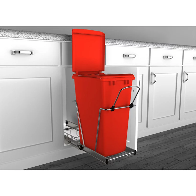 Rev-a-shelf Pull Out Trash Can 35 Qt For Kitchen Cabinets， Red， Rv-12kd-16c-s