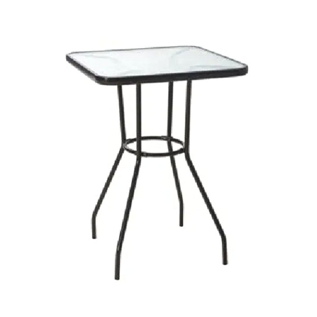 Four Seasons Courtyard Sunny Isles Outdoor Patio Bistro Dining Table With Powder Coated Steel Frame And Tempered Glass Squared Tabletop Black