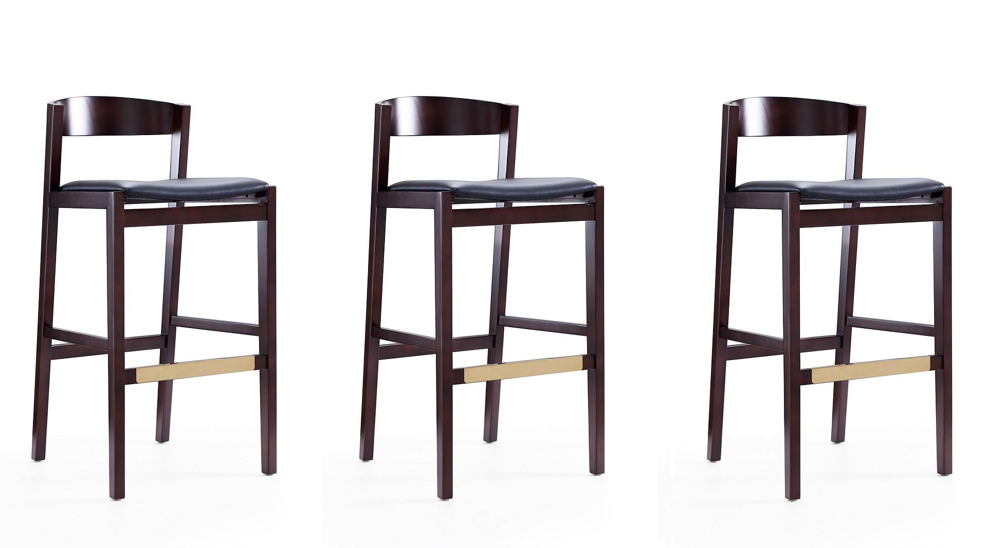 Manhattan Comfort Klismos 40.75 in. Black and Dark Walnut Beech Wood Barstool (Set of 3)