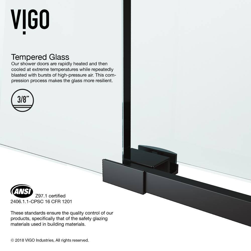 VIGO Elan 56 to 60 in. W x 66 in. H Sliding Frameless Tub Door in Matte Black with 38 in. (10mm) Clear Glass VG6041MBCL6066