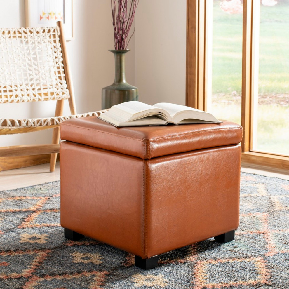 Nathan Flip Top Ottoman  Black/Saddle   Contemporary   Footstools And Ottomans   by Rustic Home Furniture Deco  Houzz