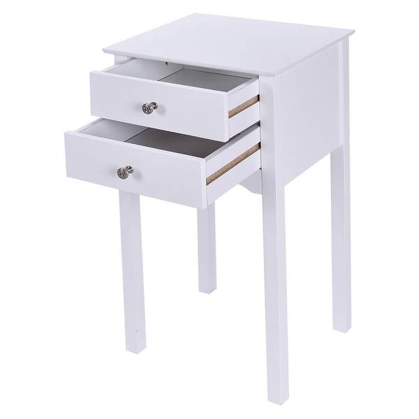 Side Table End Accent Table with 2 Drawers-White - 16.0