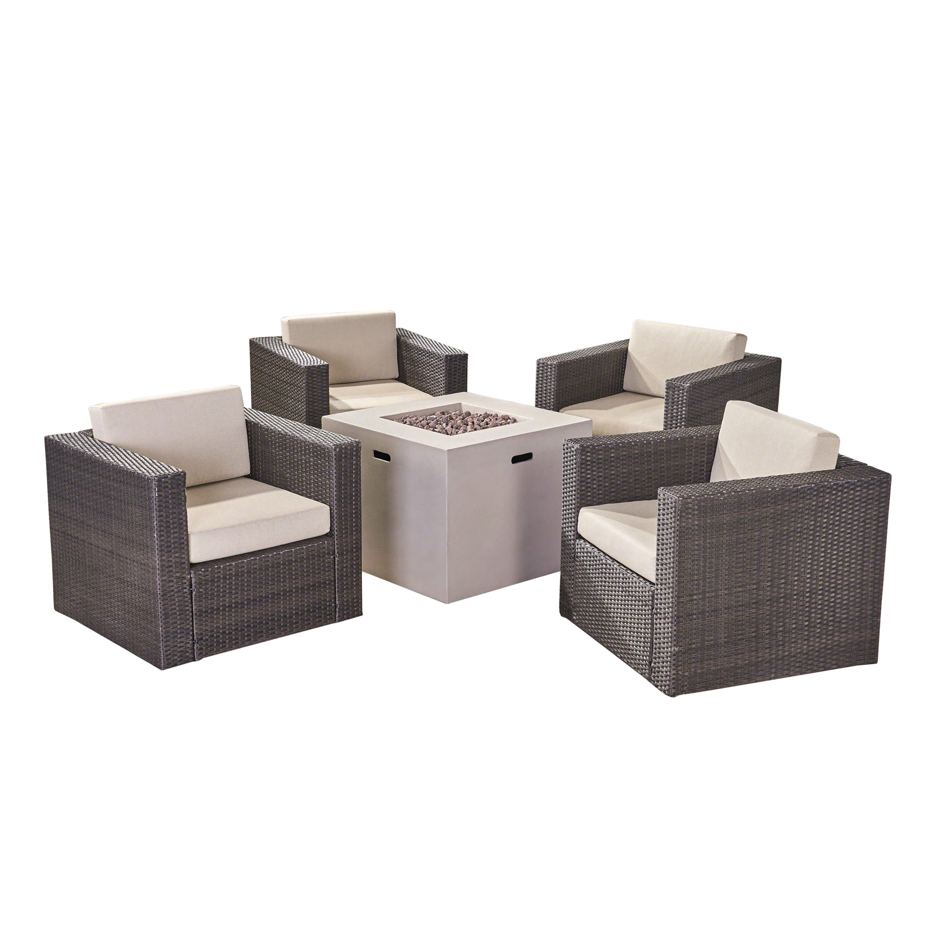 Fuller Outdoor 4 Piece Club Chair Set with Square Fire Pit