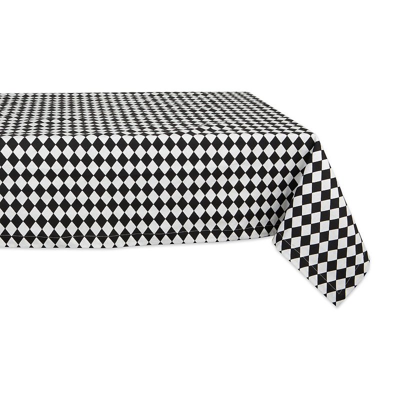 120 Black and White Diamond Pattern Print Cotton Tablecloth