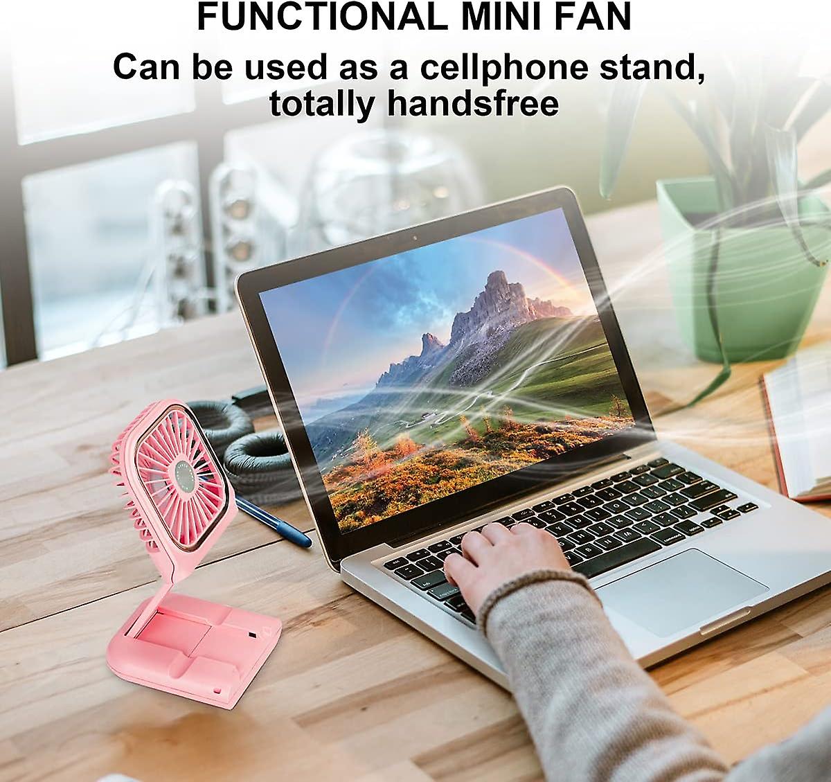 Usb Fan Mini Fan Quiet Hanging Hand Fan， Usb Rechargeable With 3 Speeds， Foldable And Portable Fan For Home， Office And Travel (pink)