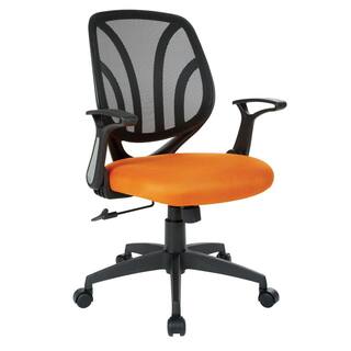 Office Star Products Orange Mesh Screen Back Chair with Flip Arms and Silver Accents EM69202N-18