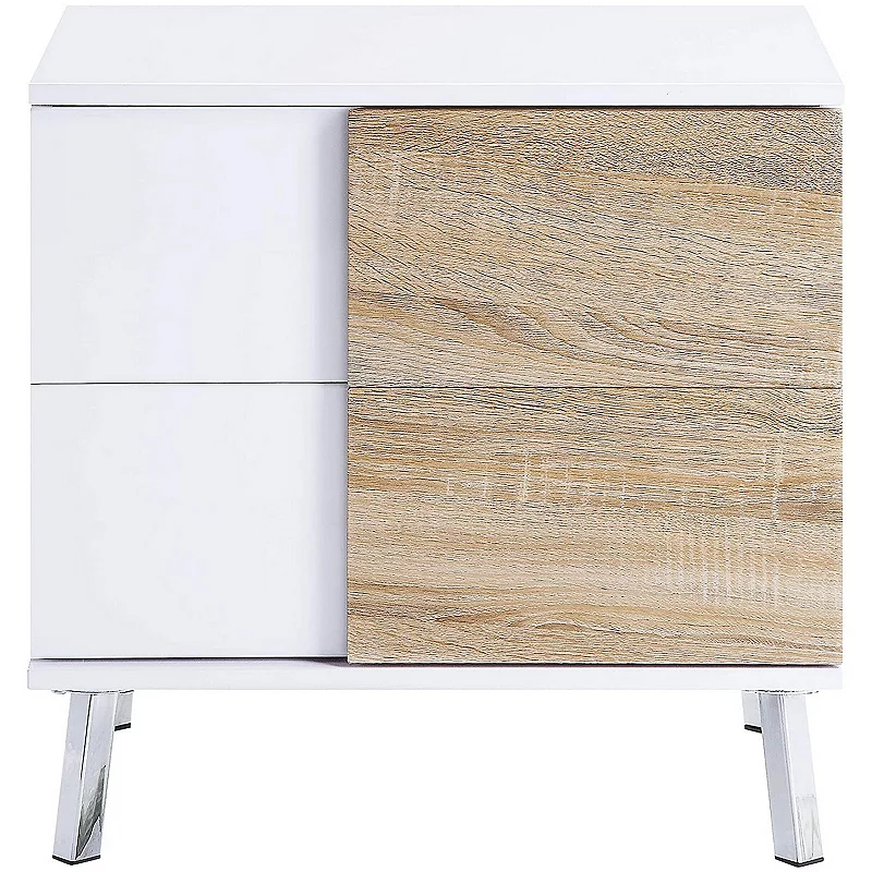 Transitional Wooden Dual Tone End Table with 2 Drawers， White and Brown