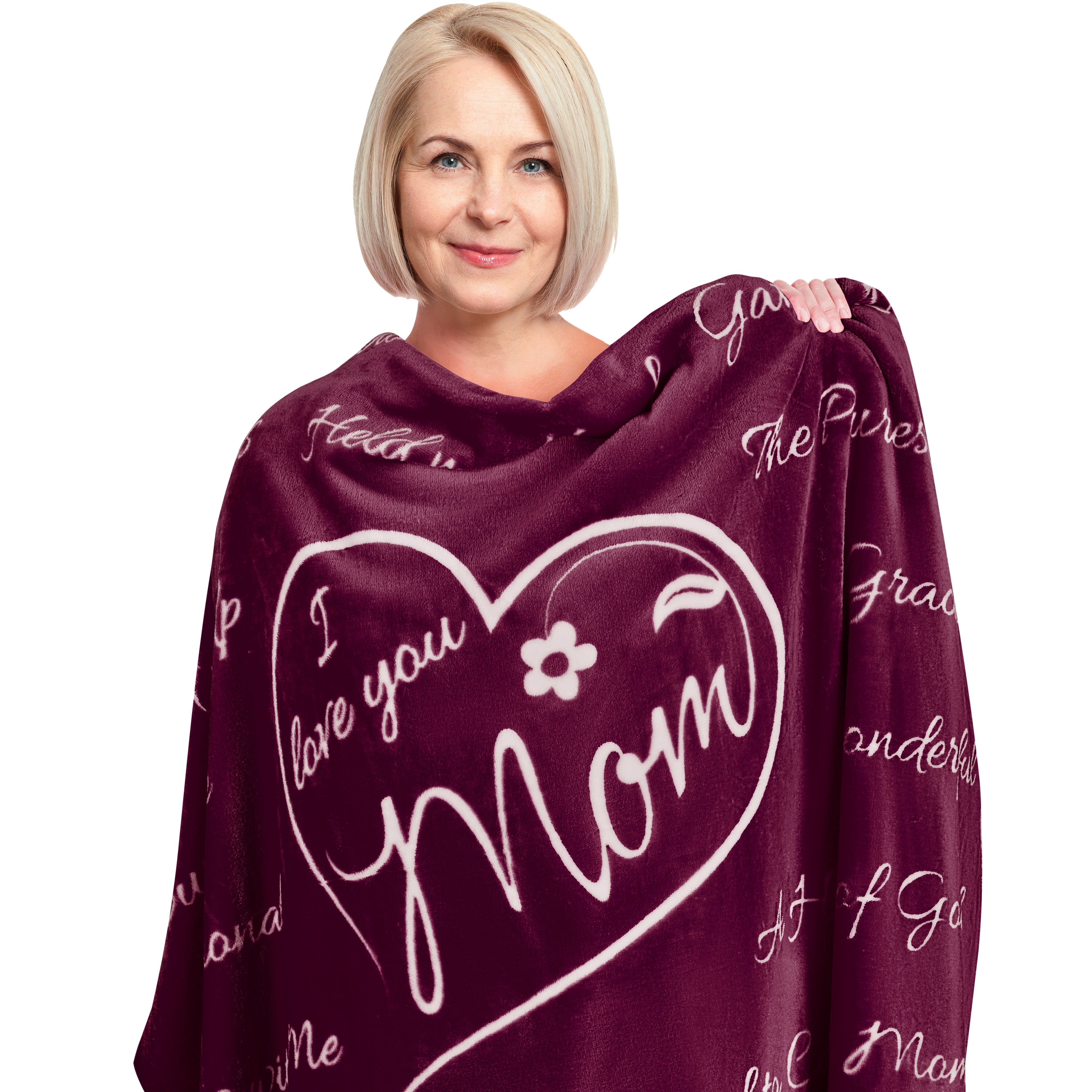 Mother's Day Gifts， I Love You Mom Blanket by ButterTree， Gifts for Mom， Birthday Gifts from Daughter (Red Fleece Throw 65