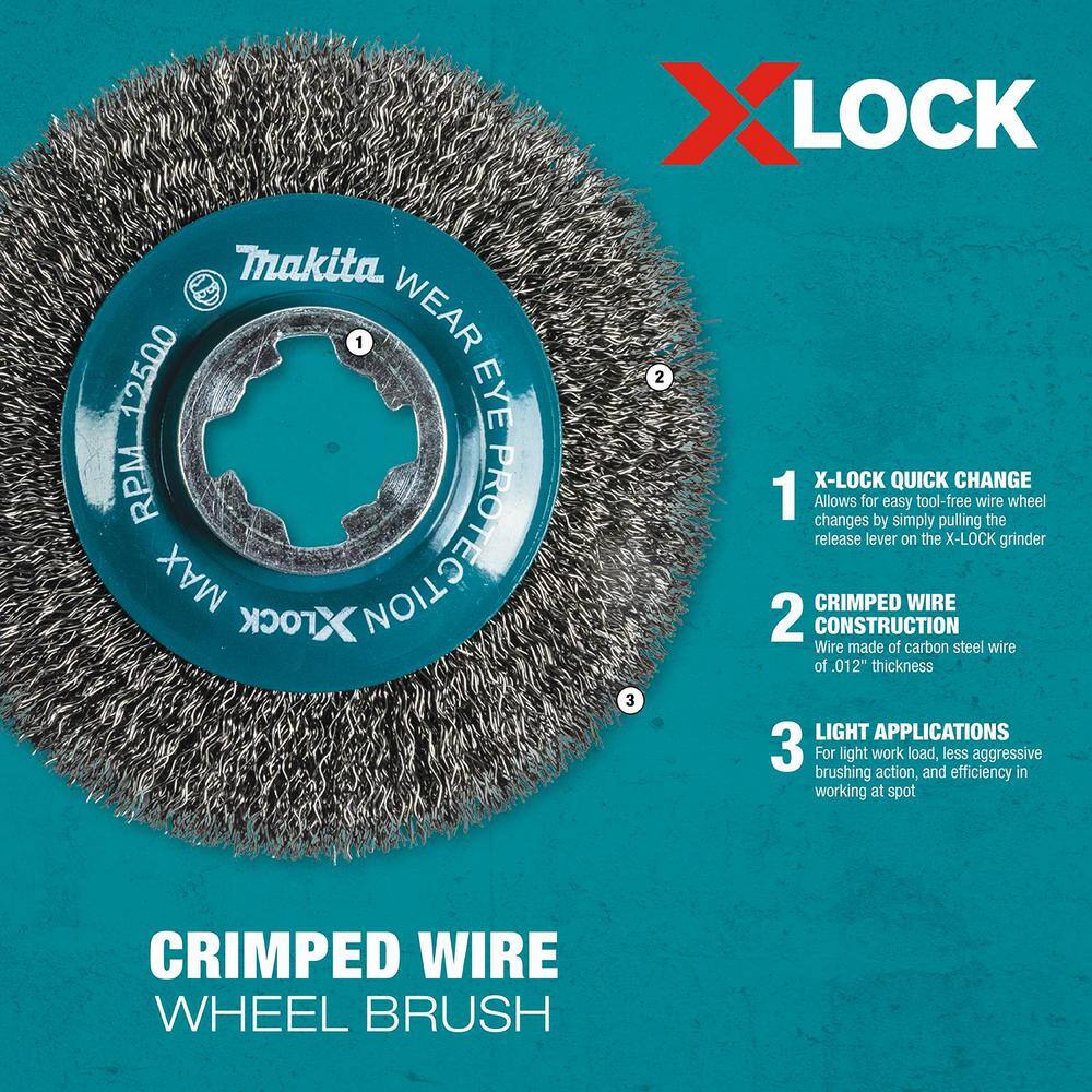 Makita X-Lock Quick Change System 4-12 in. Carbon Steel Crimped Wire Wheel Brush D-72665