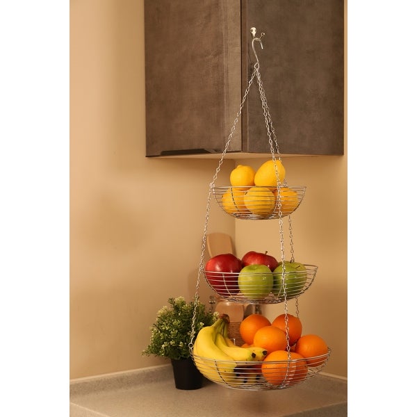 3 Tier Hanging Metal Basket in Silver/Chrome