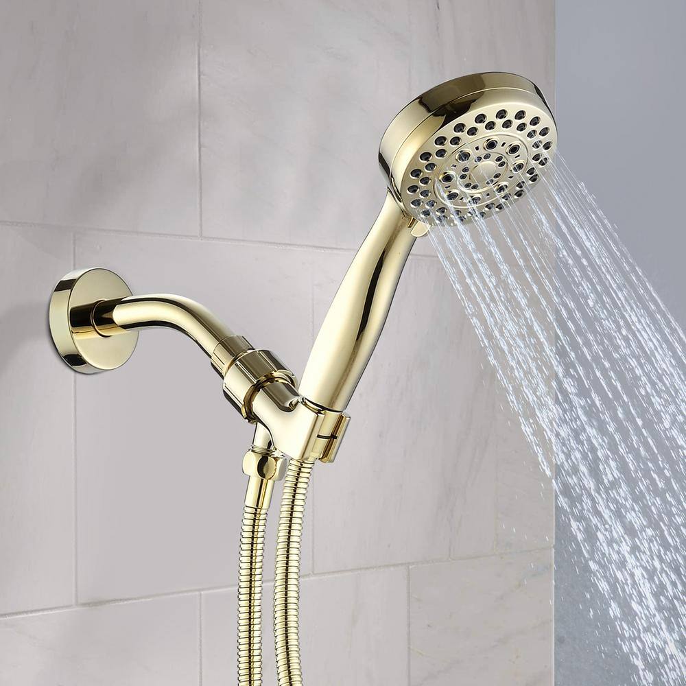 Tahanbath 5-Spray Patterns Showerhead Face Diameter 3.5 in. Wall Mount Handheld Shower Head with 59 in . Hose in Polished Golden MS-5B002PG-KXC