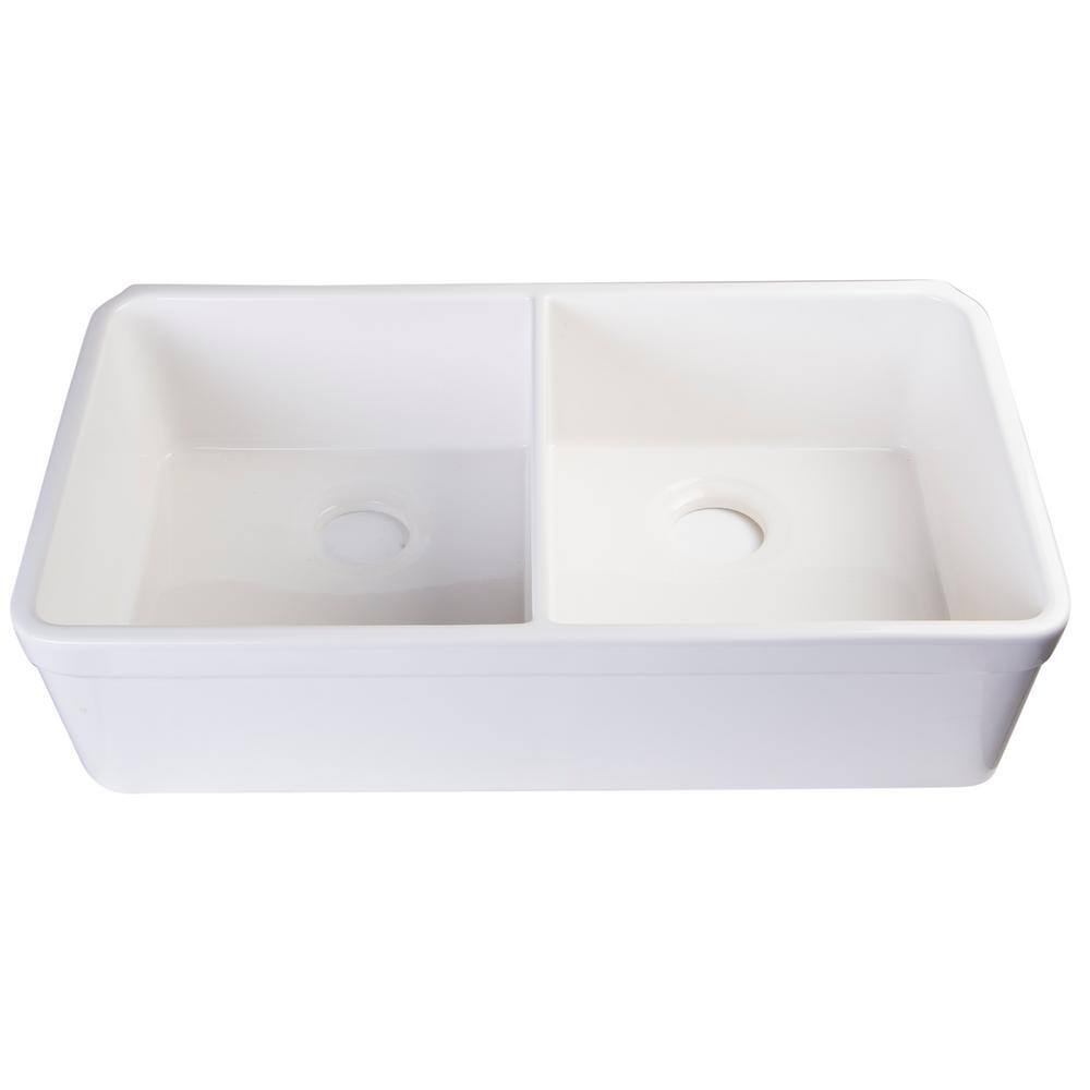 ALFI BRAND Undermount Fireclay 32 in. L 5050 Double Bowl Kitchen Sink in White AB512UM-W