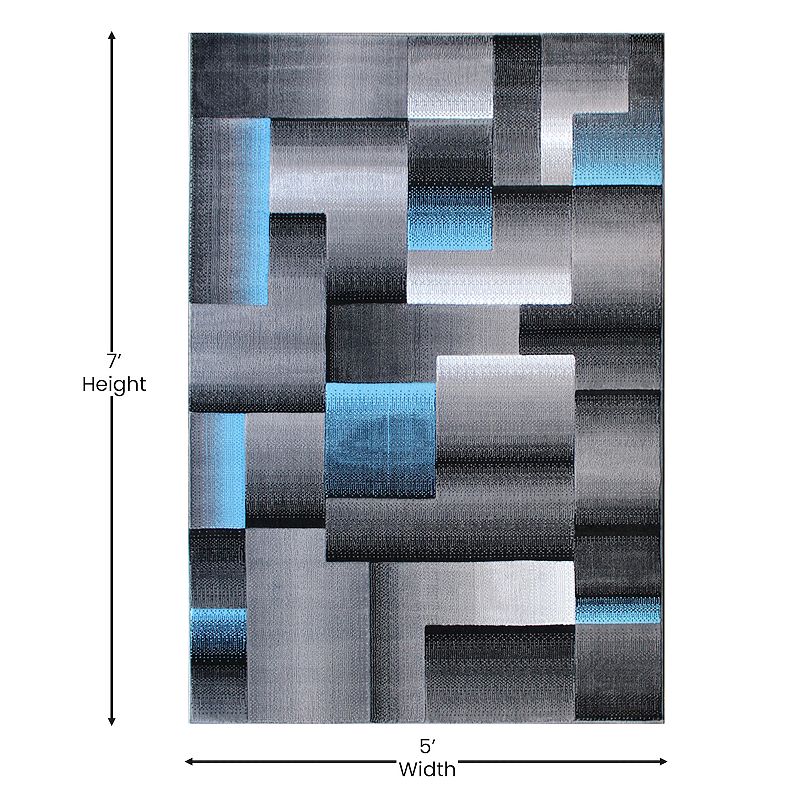 Masada Rugs Masada Rugs Trendz Collection 5'x7' Modern Contemporary Area Rug in Blue， Gray and Black-Design Trz861