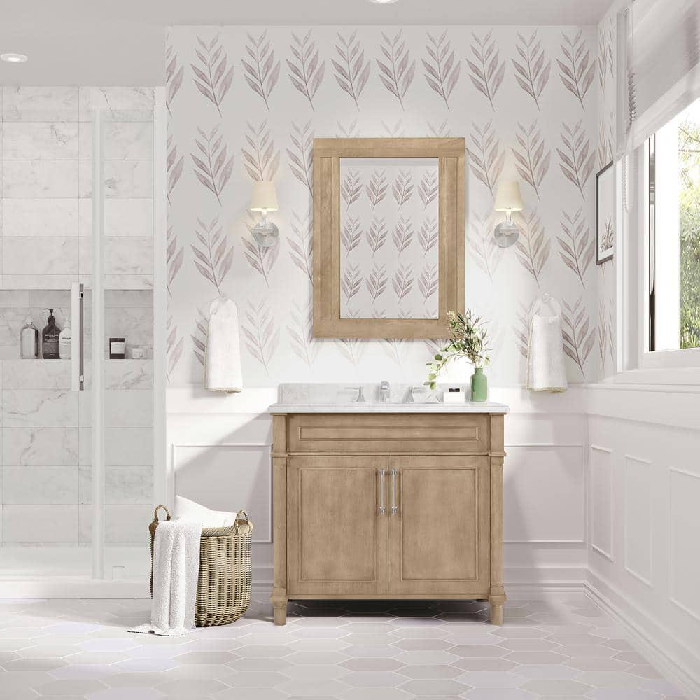 Home Decorators Collection Aberdeen 36 in x 22 in D x 345 in H Bath Vanity in Antique Oak with White Carrara Marble Top