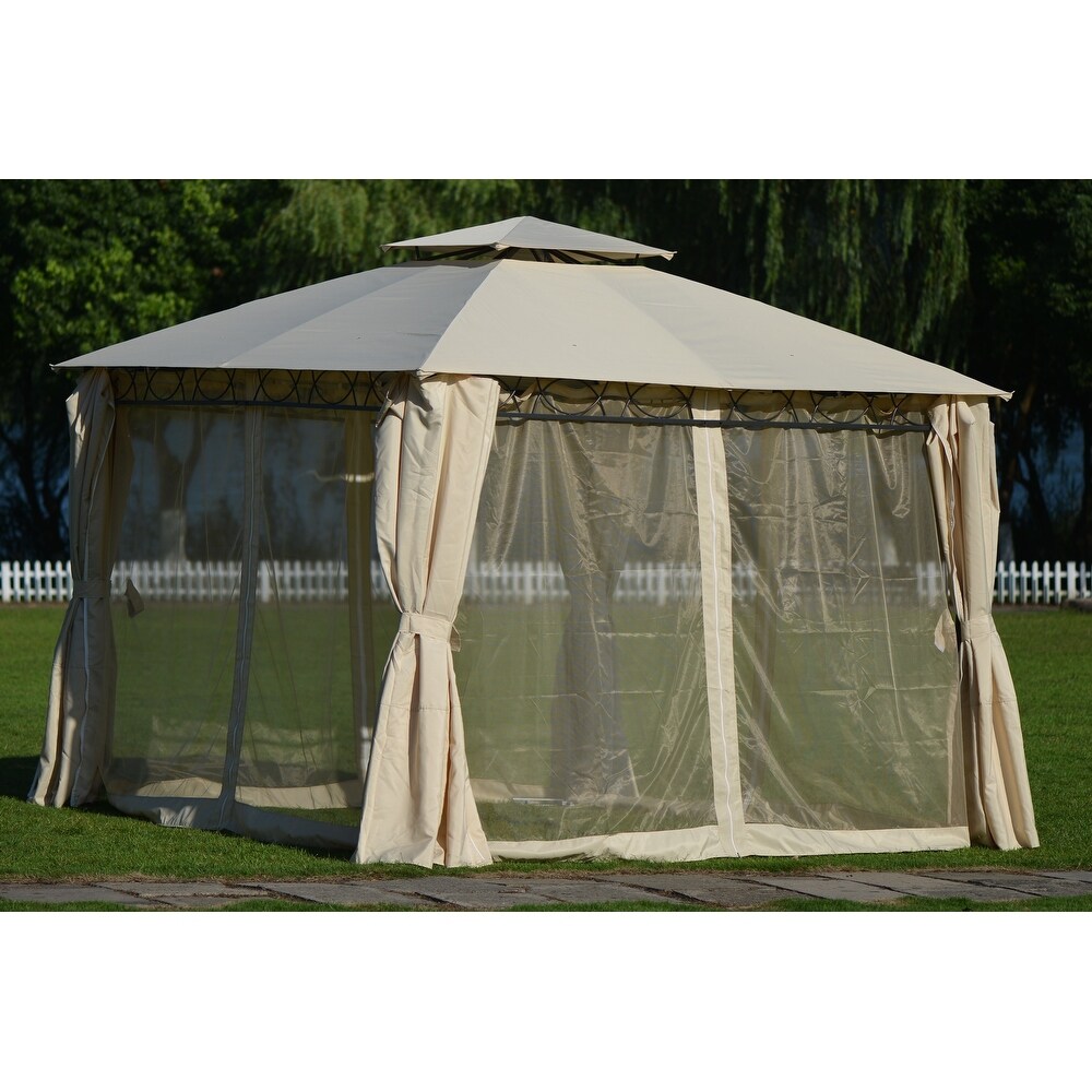 10.6x10.6ft Grill Canopy BBQ Gazebo Tent With Curtain Beige