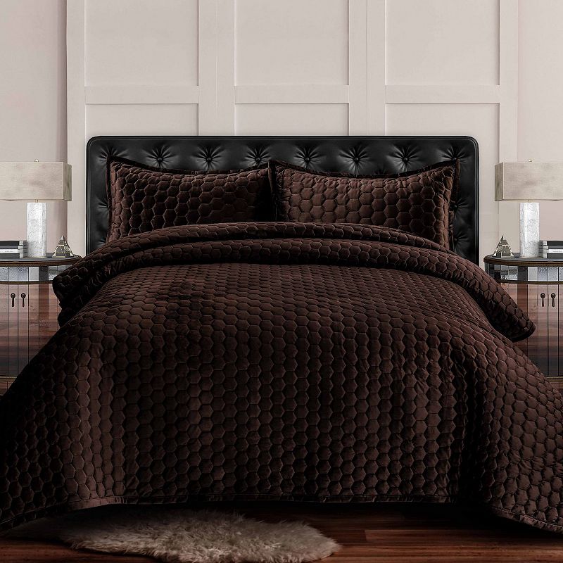 Tribeca Living Lugano Honeycomb Velvet Oversized Quilt Set