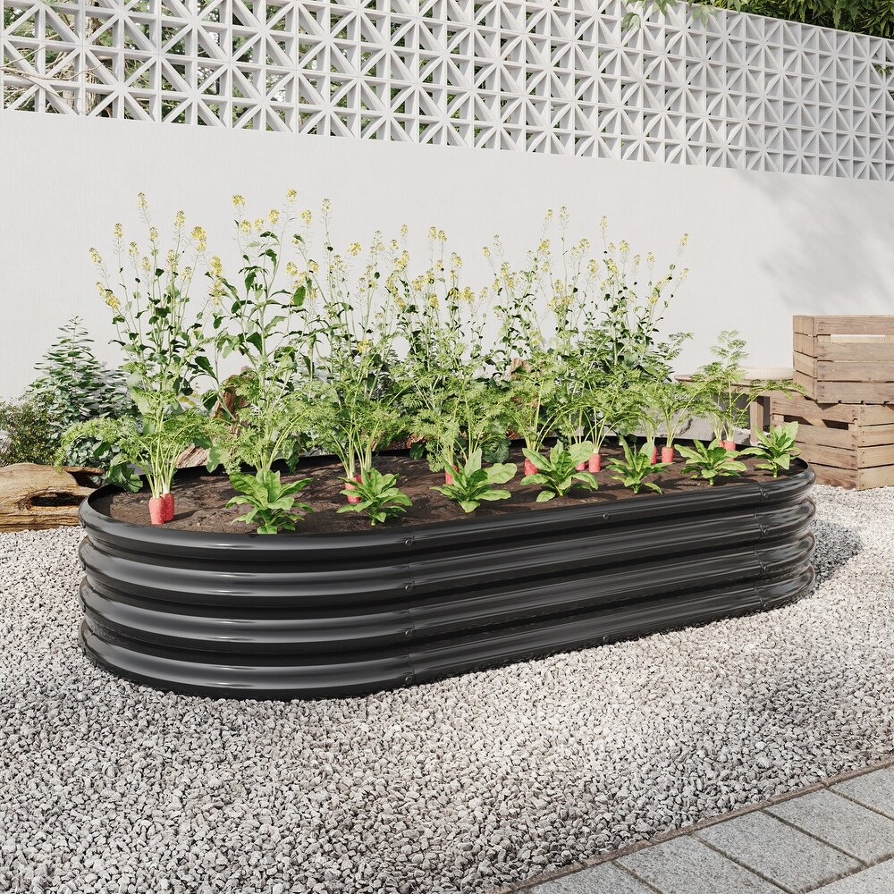 Raised Garden Bed Outdoor  Oval Large Metal Raised Planter Bed for for Plants  Vegetables  and Flowers   Black