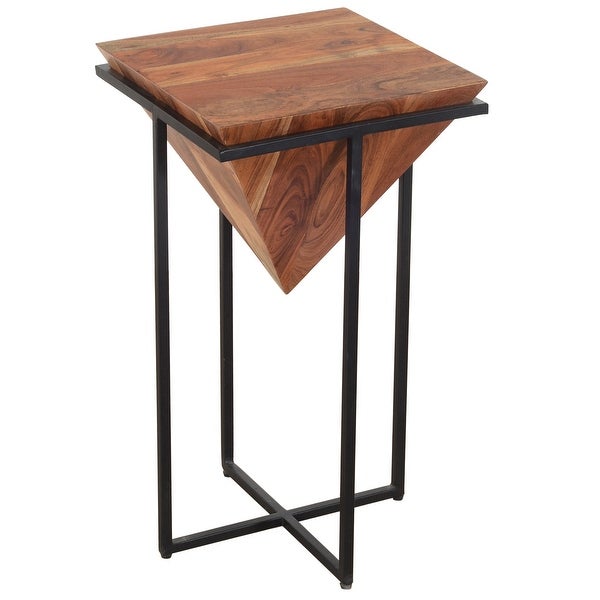 Carbon Loft Jocasta Pyramid Shape Wooden Side Table with Cross Metal Base