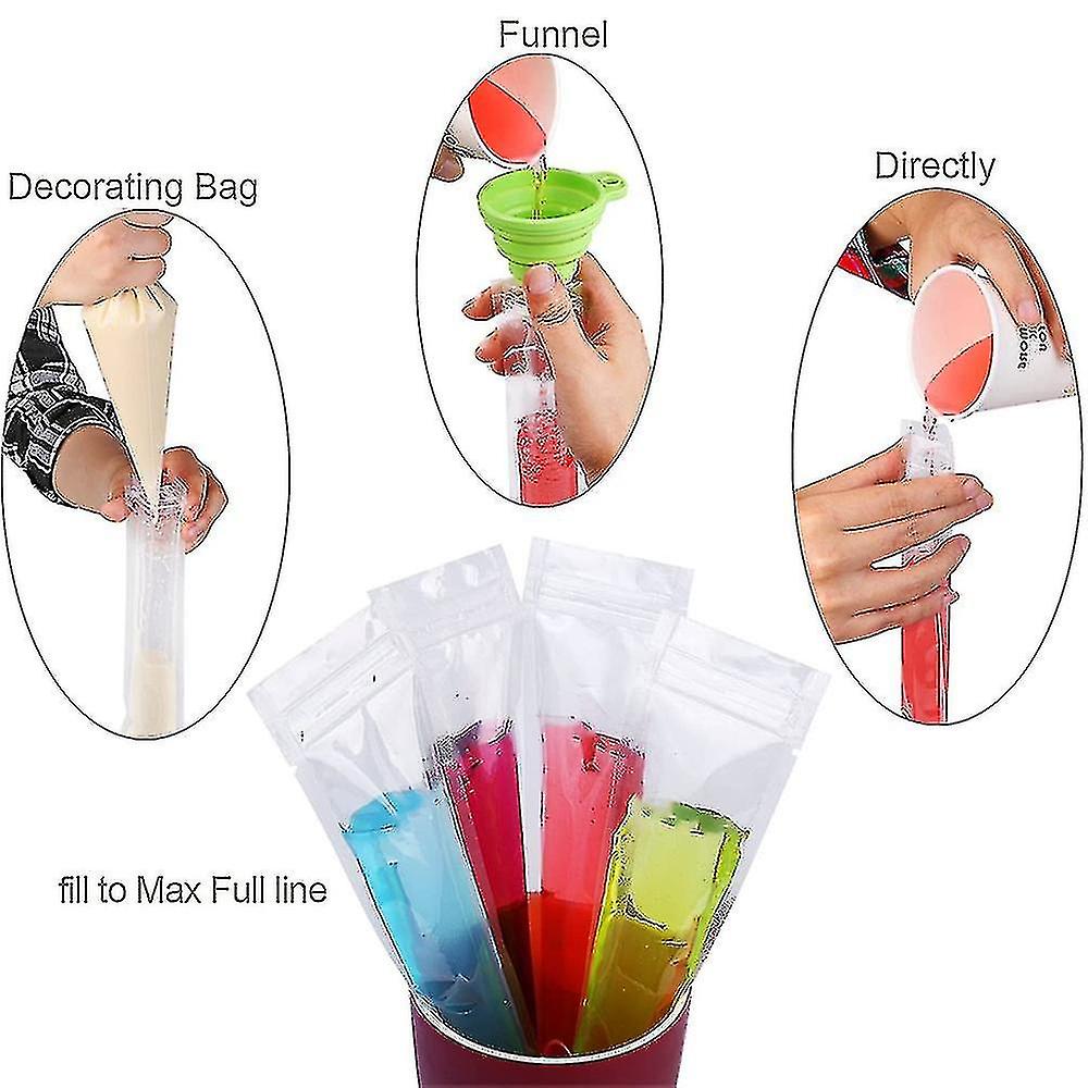 100 Pcs Popsicle Bags， Disposable - Comes With A Silicone Funnel