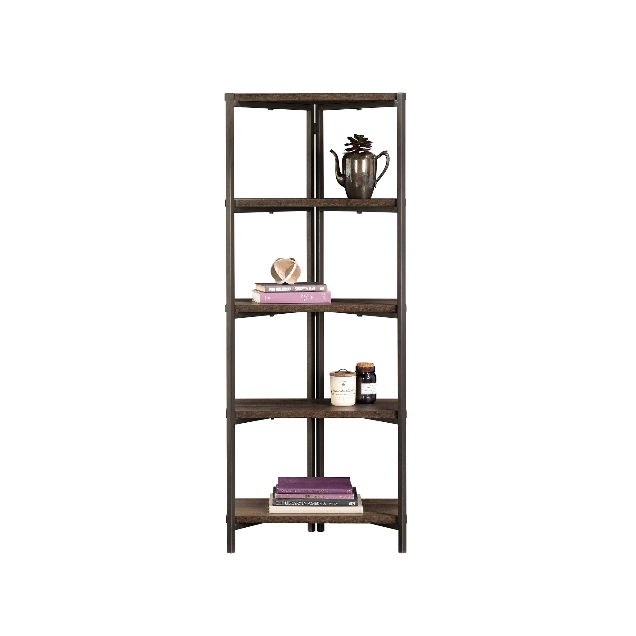 Sauder Curiod 5 Shelf Bookcase, Smoked Oak Finish