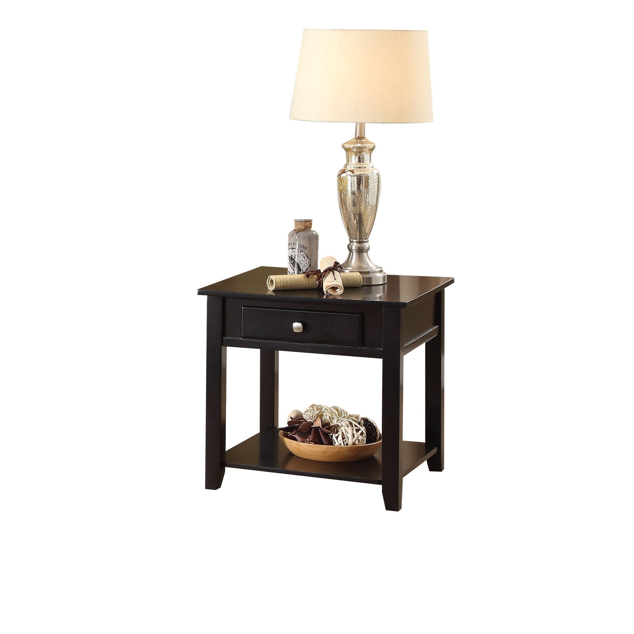 Wooden End Table with One Drawer and One Shelf， Black - 22 H x 22 W x 22 L Inches