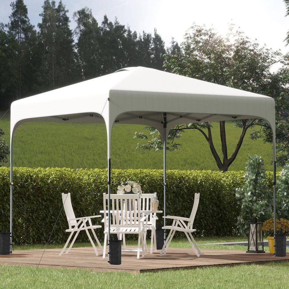 Outsunny 10 ft. x 10 ft. Pop Up White Canopy Foldable Gazebo Tent with Carry Bag with Wheels and 4 Leg Weight Bags 84C-262V01WT