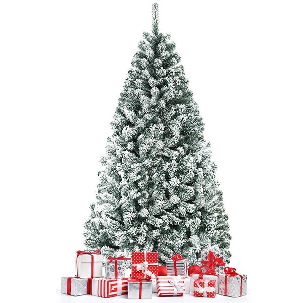 Gymax 6ft/7.5ft/9ft Snow Flocked Hinged Artificial Christmas Tree