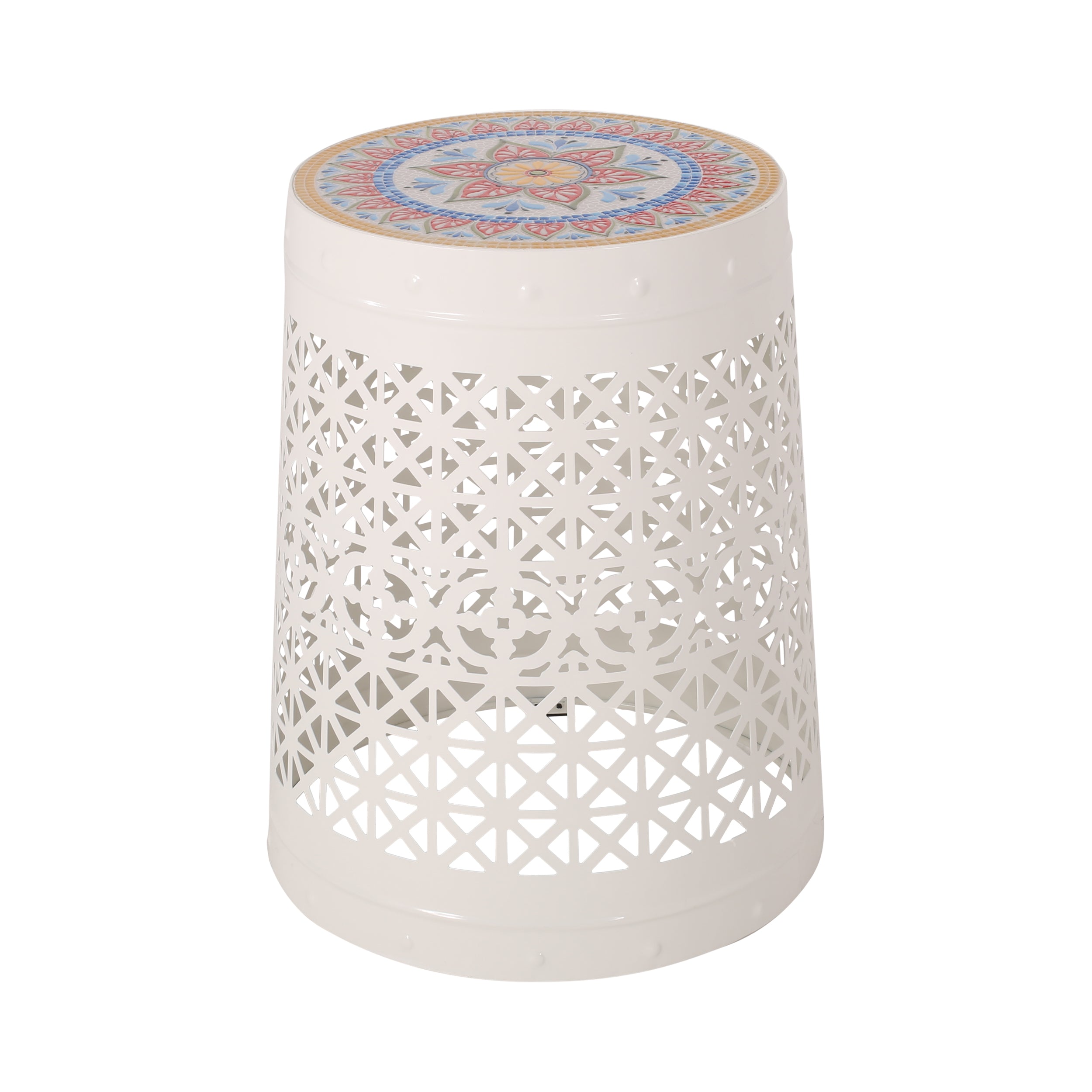 Khalief Outdoor Lace Cut Side Table with Tile Top