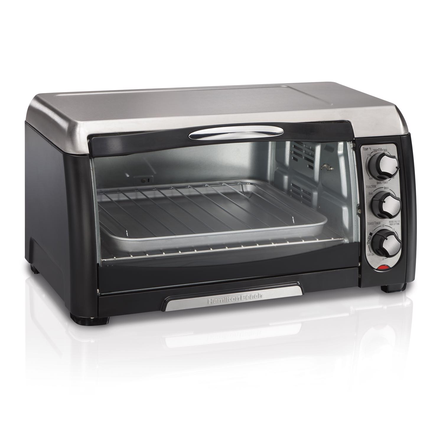 HB Stainless Steel Black/Silver 6 slot Toaster Oven 11 in. H X 18.75 in. W X 15.13 in. D