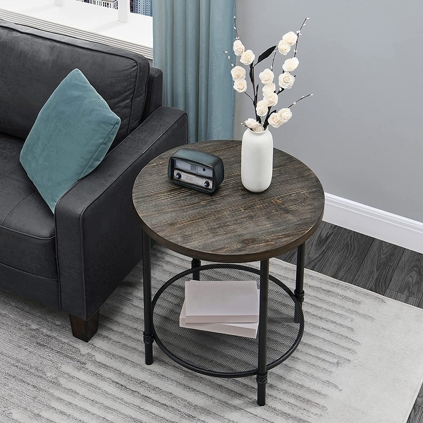 Round Industrial End Table， 2-Tier