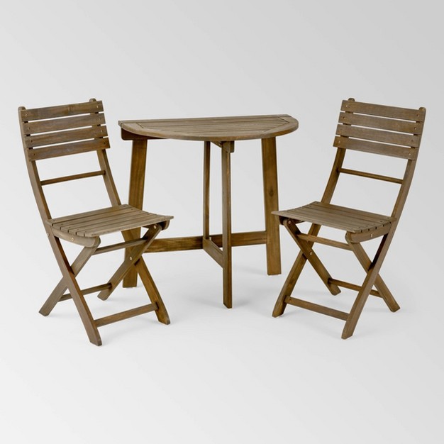 Westmount 3pc Half round Folding Acacia Wood Bistro Set Gray Christopher Knight Home