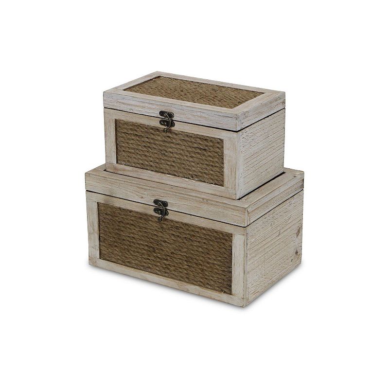 Set of 2 Brown Storage Boxes with Top and Front Rope Panels 11.75