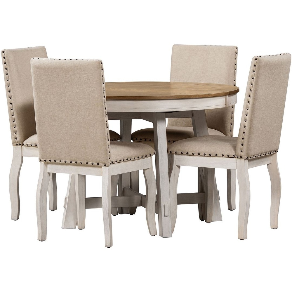 Expandable round dining table set for 4