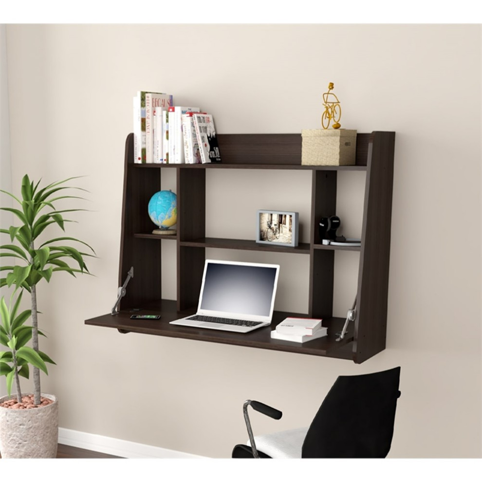 Home Square 2 Piece Set with Wall Mounted Floating Desk  ampCorner Bookcase   Transitional   Bookcases   by Homesquare  Houzz