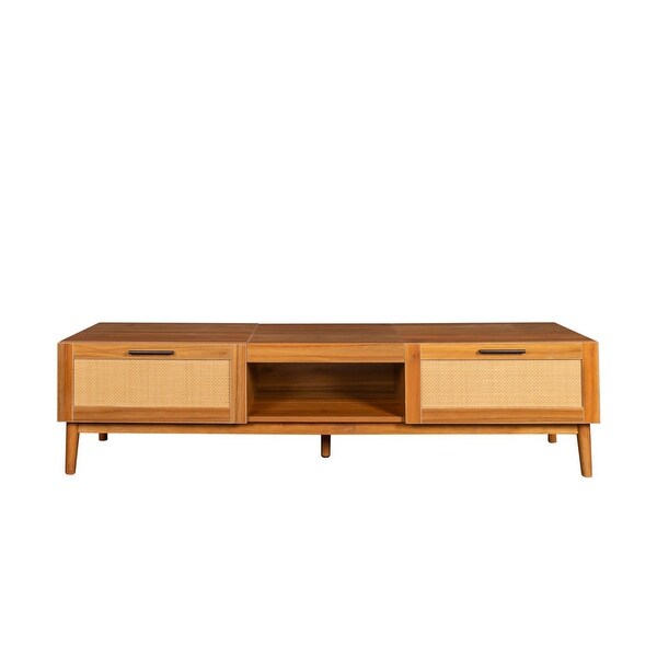 Grondin Mid-Century Modern Boho Style Living Room Center Table TV Stand Media Console with Rattan Front Drawers