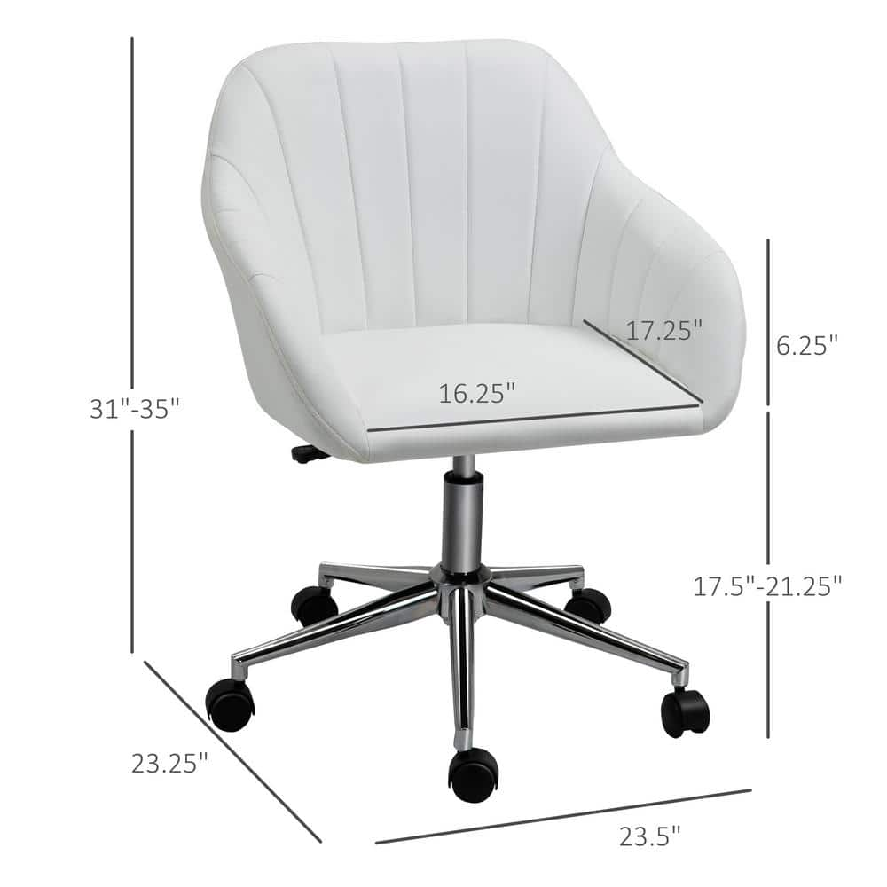 Vinsetto White, Mid-Back Home Office Chair Adjustable Height Computer Desk Chair with Padded Back and Armrests, PU Leather 921-439WT