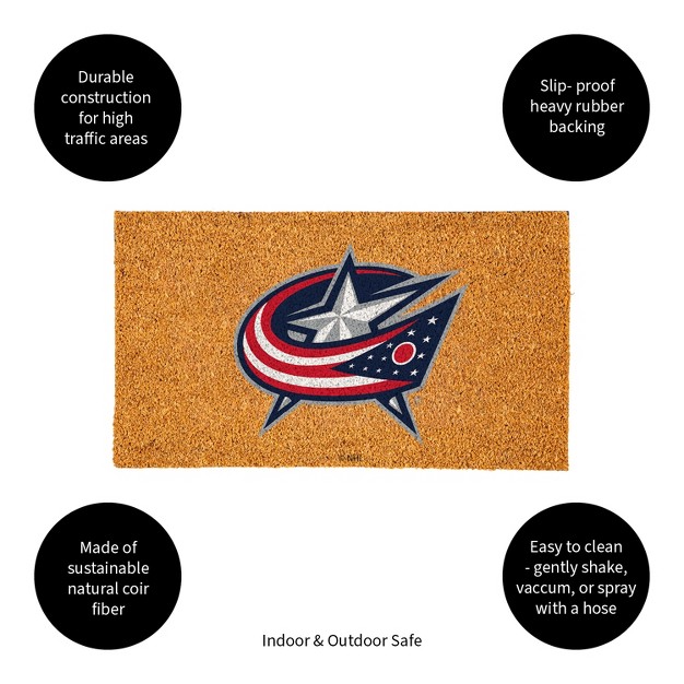 Evergreennhlcolumbus Blue Jackets Logo Natural Coir 28 X 16 Inches Indoor Outdoor Doormat