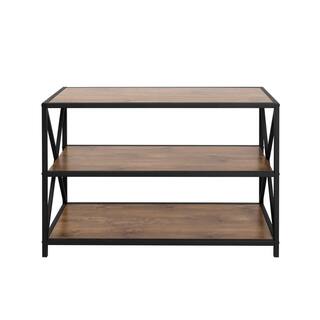 Walker Edison Furniture Company 26 in. BarnwoodBlack Metal 3-shelf Etagere Bookcase with Open Back HDS40XMWBW