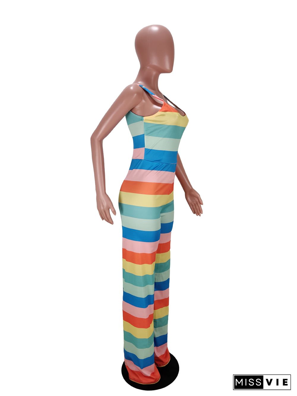 Colorful Stripe Sleeveless Long Jumpsuit