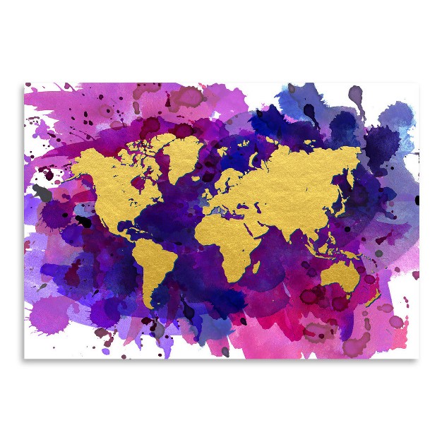 Americanflat Modern Pop Of Color Gold Watercolor World Map By Samantha Ranlet Poster