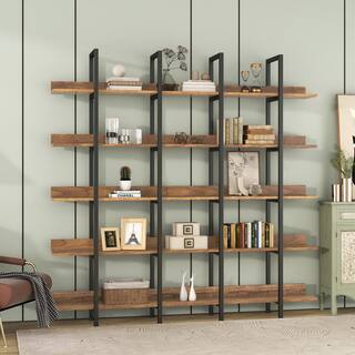 aisword 70.9 in. 5 Tier Bookcase Home Office Open Bookshelf Vintage Industrial Style-Shelf - Brown WF28617PBH6AAT