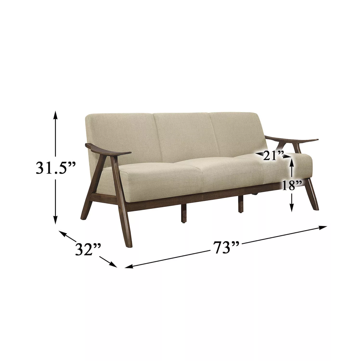 Lexicon Sofa， Exposed Wood Frame With Walnut Finish